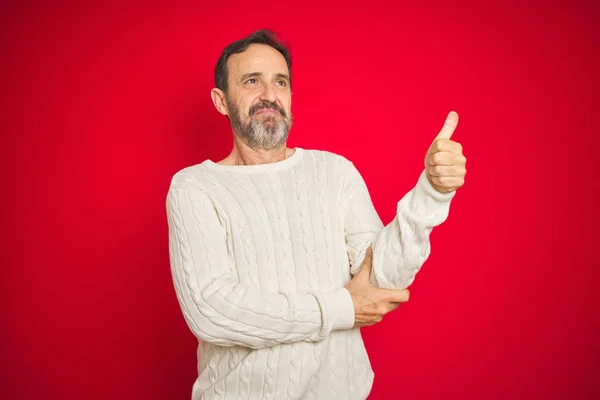 Schöner Älterer Mann Mittleren Alters Mit Grauen Haaren Vor Isoliertem — Stockfoto