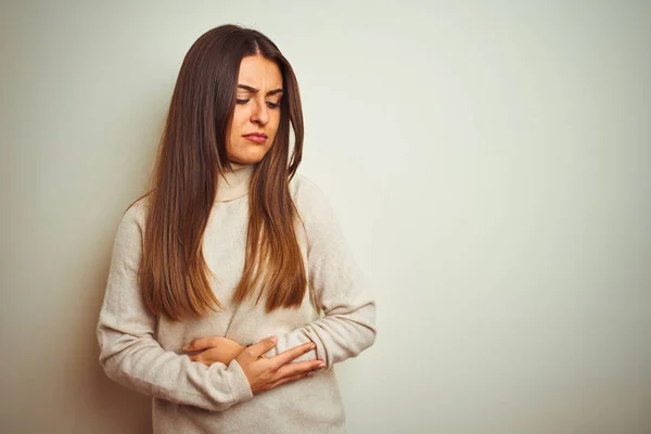 Mujer Hermosa Joven Que Usa Suéter Cuello Alto Invierno Sobre — Foto de Stock