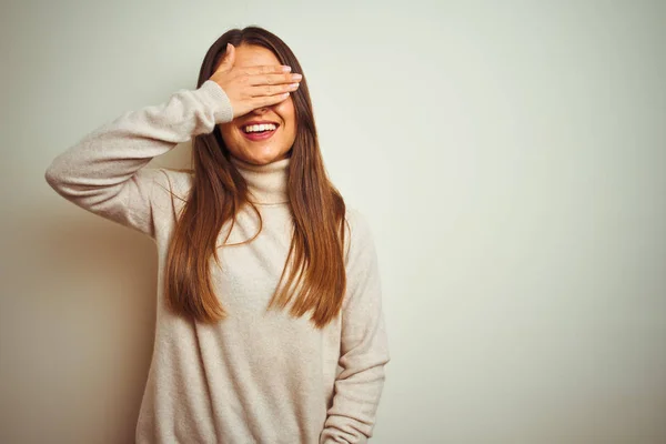 Young Beautiful Woman Wearing Winter Turtleneck Sweater Isolated White Background — Stock Photo, Image