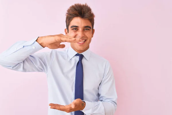 Young Handsome Businessman Wearing Shirt Tie Standing Isolated Pink Background — Stock Photo, Image