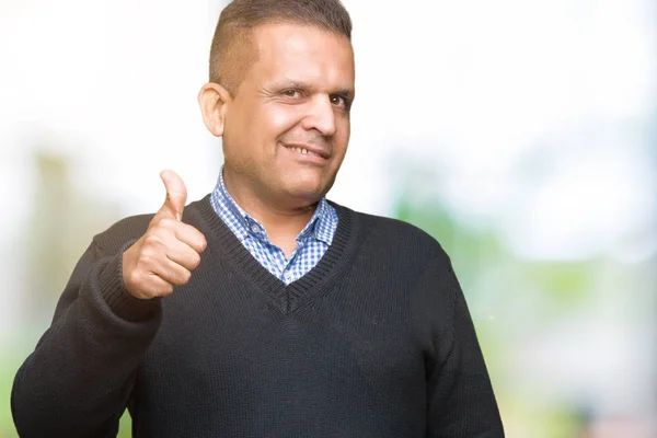 Handsome Middle Age Man Isolated Background Doing Happy Thumbs Gesture — Stock Photo, Image