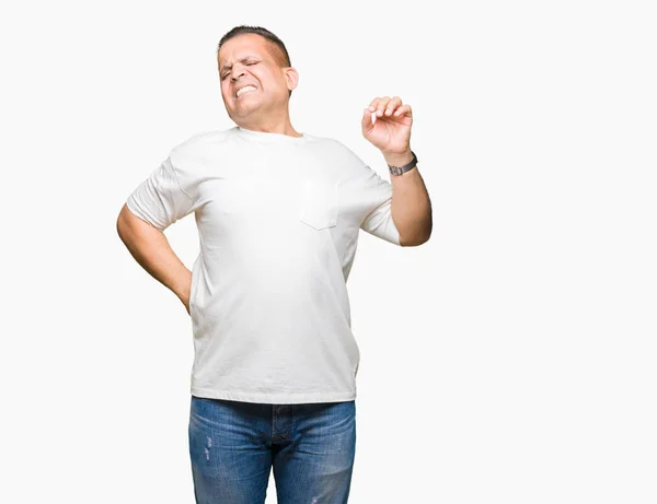 Camiseta Blanca Wearig Hombre Árabe Mediana Edad Sobre Fondo Aislado —  Fotos de Stock