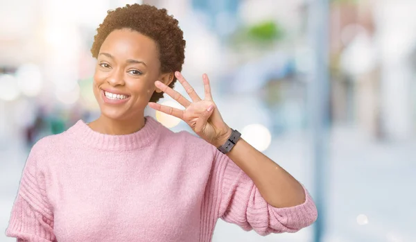 Linda Jovem Afro Americana Sobre Fundo Isolado Mostrando Apontando Para — Fotografia de Stock