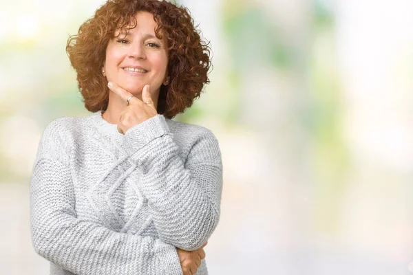 Bella Donna Anziana Mezza Età Che Indossa Maglione Invernale Sfondo — Foto Stock