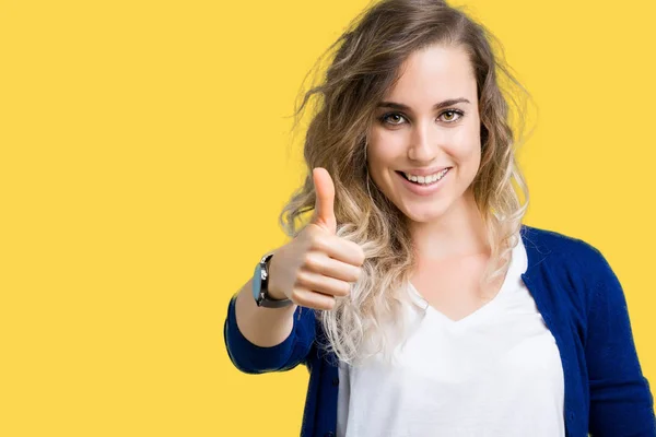 Beautiful Young Blonde Woman Isolated Background Doing Happy Thumbs Gesture — Stock Photo, Image