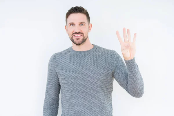 Young Handsome Man Wearing Casual Sweater Isolated Background Showing Pointing — Stock Photo, Image