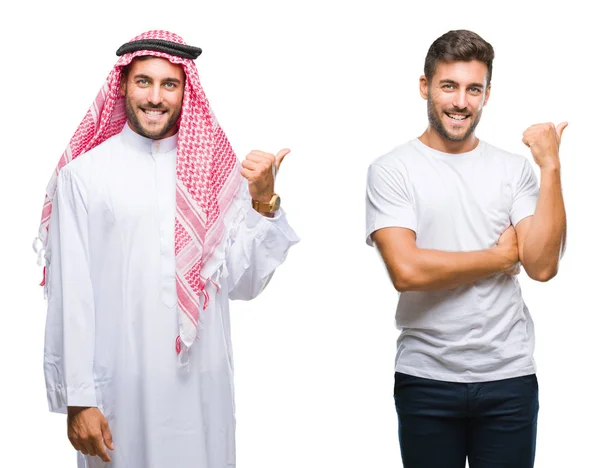 Коллаж Красивого Молодого Человека Араба Изолированном Фоне Улыбается Счастливым Лицом — стоковое фото