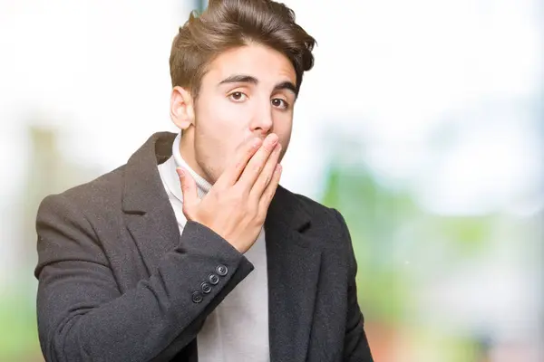 Young Elegant Man Wearing Winter Coat Isolated Background Bored Yawning — Stock Photo, Image