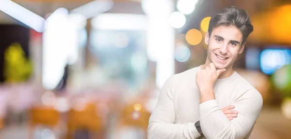 Young Handsome Man Isolated Background Looking Confident Camera Smile Crossed — Stock Photo, Image