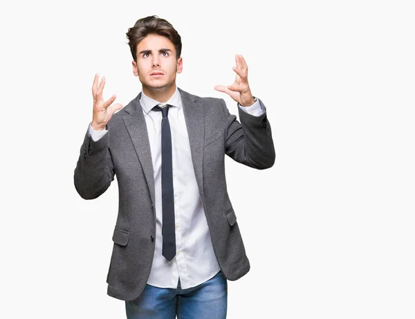 Fiatal Üzletember Visel Öltönyt Nyakkendő Elszigetelt Háttérben Őrült Őrült Kiabálás — Stock Fotó