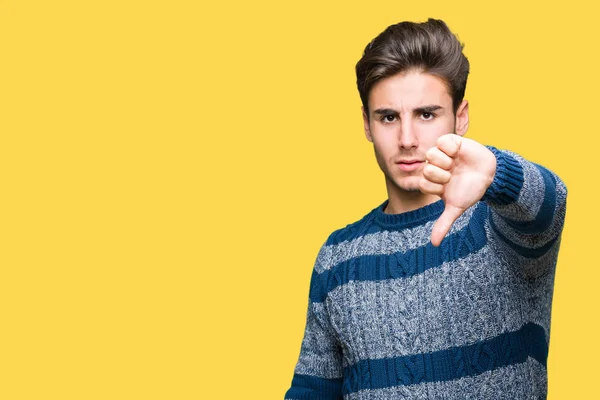 Young Handsome Man Isolated Background Looking Unhappy Angry Showing Rejection — Stock Photo, Image