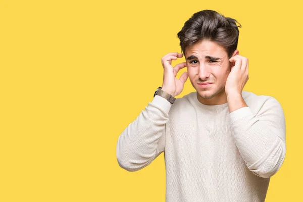 Jonge Knappe Man Geïsoleerde Achtergrond Die Betrekking Hebben Oren Met — Stockfoto