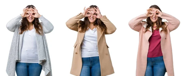 Collage Hermosa Mujer Talla Grande Con Chaqueta Invierno Sobre Fondo —  Fotos de Stock