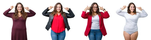 Collage Einer Schönen Size Frau Über Isoliertem Hintergrund Die Lächelnd — Stockfoto