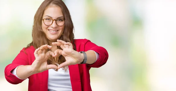 Piękne Rozmiar Młody Biznes Kobieta Sobie Eleganckie Kurtki Okulary Białym — Zdjęcie stockowe