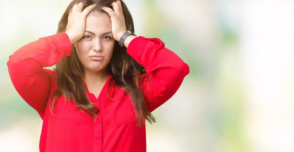 Güzel Artı Boyutu Genç Kadını Çünkü Umutsuz Stresli Baş Ağrısı — Stok fotoğraf