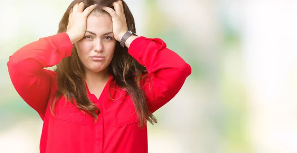 Beautiful Size Young Business Woman Isolated Background Suffering Headache Desperate — Stock Photo, Image