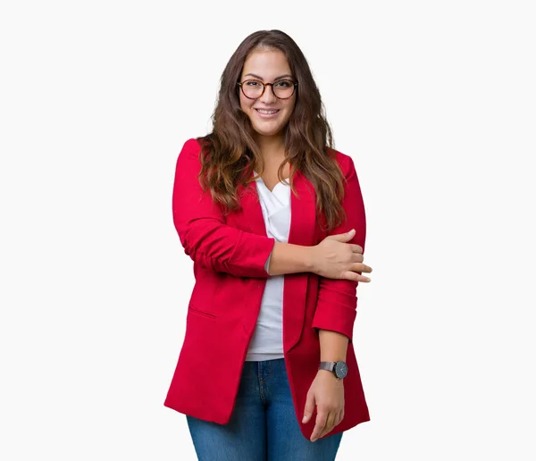 Beautiful Size Young Business Woman Wearing Elegant Jacket Glasses Isolated — Stock Photo, Image