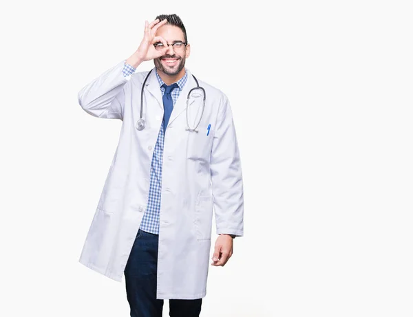 Schöner Junger Arzt Mann Über Isoliertem Hintergrund Macht Geste Mit — Stockfoto