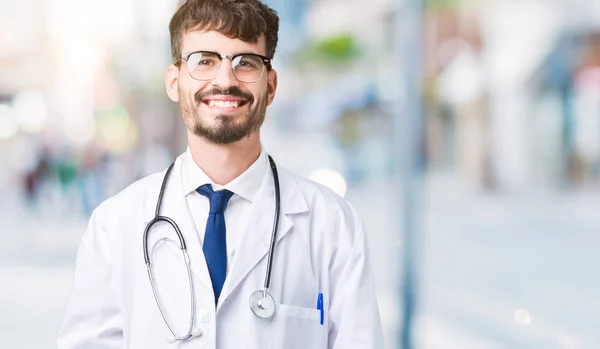 Young Doctor Man Wearing Hospital Coat Isolated Background Happy Cool — Stock Photo, Image