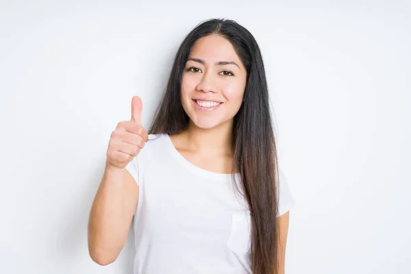 Beautiful Brunette Woman Isolated Background Doing Happy Thumbs Gesture Hand — Stock Photo, Image