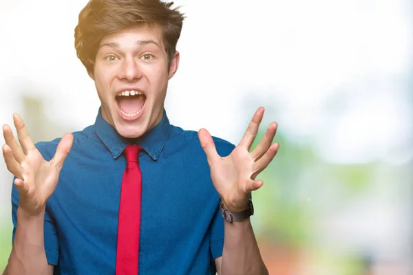 Joven Hombre Negocios Guapo Con Corbata Roja Sobre Fondo Aislado —  Fotos de Stock