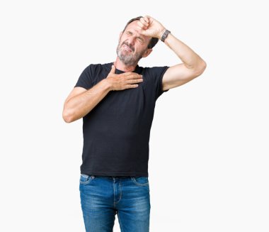 Yakışıklı orta yaş ağarmış komuta sizde izole arka plan dokunmadan üzerinde hastalık ve ateş, grip ve soğuk, virüs hasta için alın