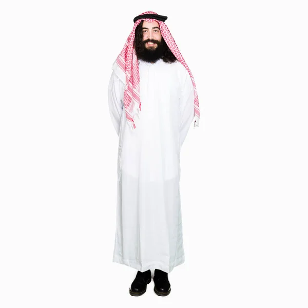 Arabian Business Man Long Hair Wearing Traditional Keffiyeh Scarf Happy — Stock Photo, Image