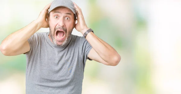 Handsome Middle Age Hoary Senior Man Wearing Sport Cap Isolated — Stock Photo, Image