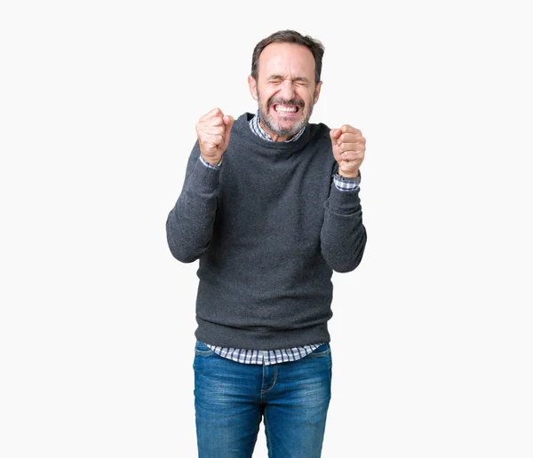 Gutaussehender Älterer Mann Mittleren Alters Der Einen Pullover Über Isoliertem — Stockfoto