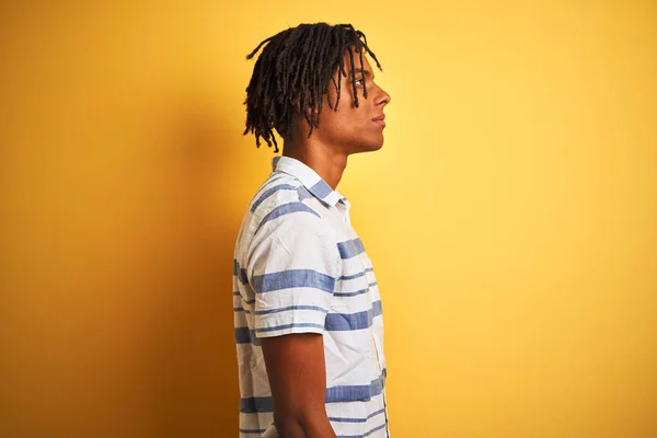 Afro American Man Dreadlocks Wearing Striped Shirt Isolated Yellow Background — Stock Photo, Image