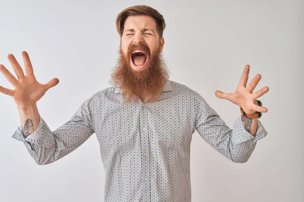 Jonge Redhead Ierse Man Dragen Casual Shirt Staande Geïsoleerde Witte — Stockfoto