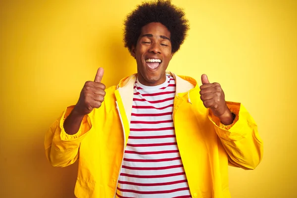 African American Man Afro Hair Wearing Rain Coat Standing Isolated — Stock Photo, Image