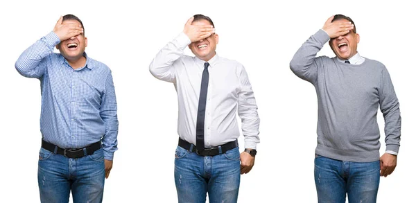 Composición Del Hombre Árabe Mediana Edad Sobre Fondo Aislado Sonriendo — Foto de Stock