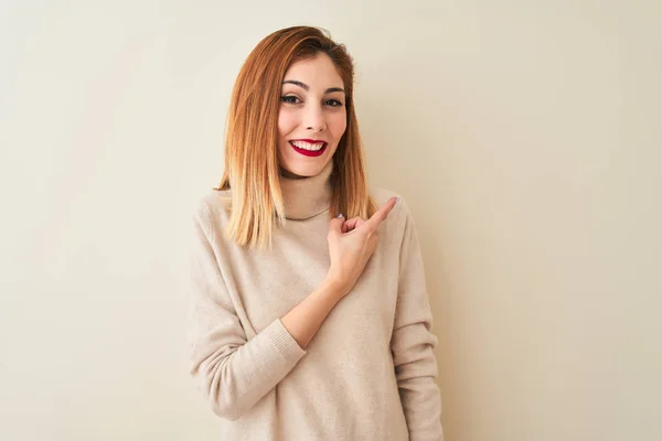 Redhead Woman Wearing Elegant Turtleneck Sweater Standing Isolated White Background — Stock Photo, Image