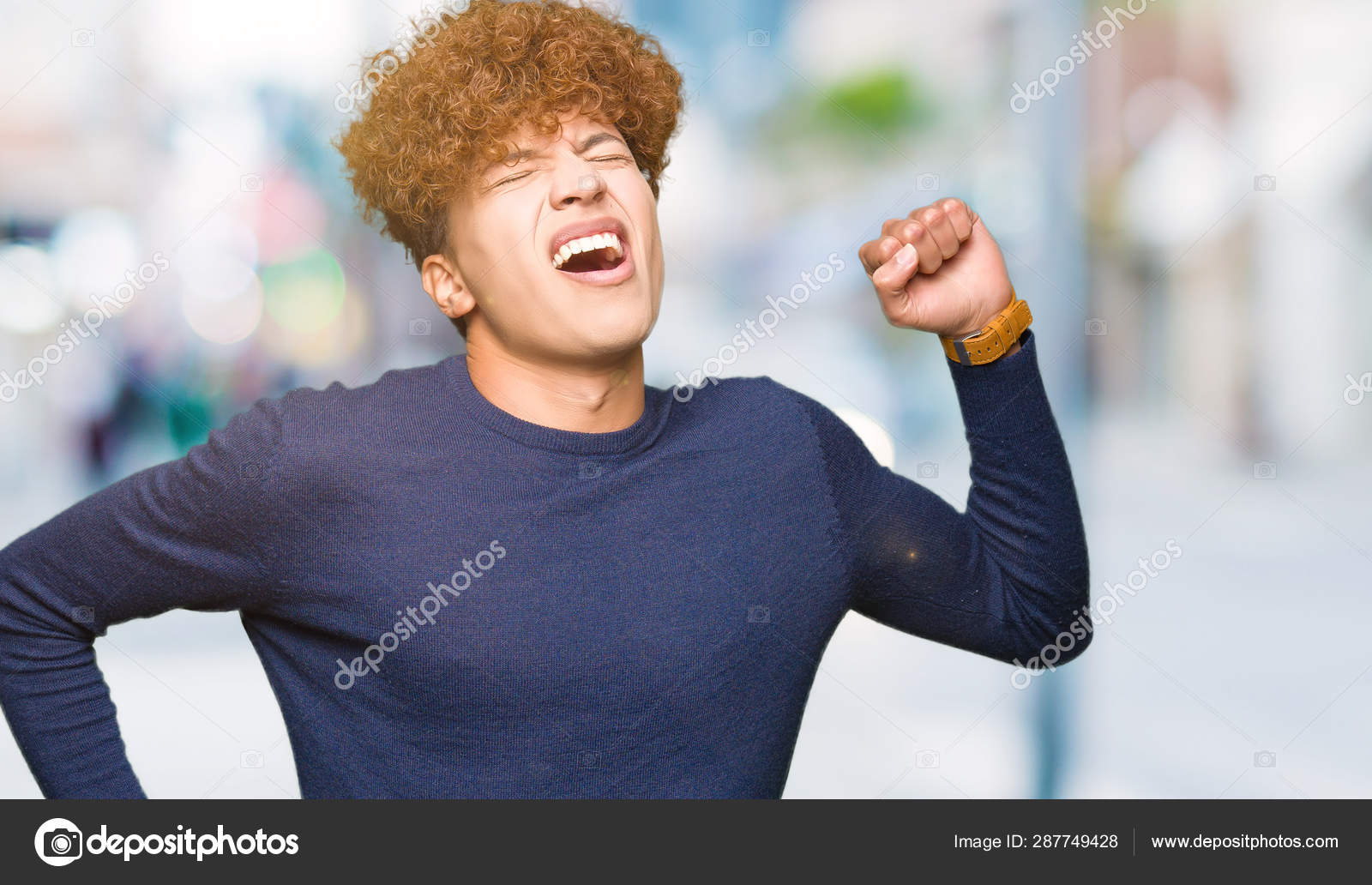 Young Handsome Man Afro Hair Stretching Back Tired Relaxed Sleepy