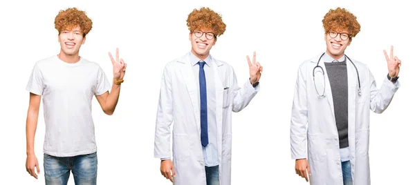 Κολάζ Του Νεαρού Γιατρού Άντρα Φορώντας Ιατρικό Παλτό Πάνω Από — Φωτογραφία Αρχείου