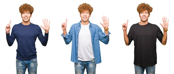 Colagem Homens Jovens Com Cabelos Encaracolados Sobre Fundo Branco Isolado — Fotografia de Stock