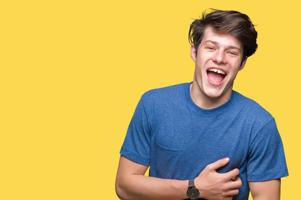 Der Junge Gutaussehende Mann Trägt Ein Blaues Shirt Über Isoliertem — Stockfoto