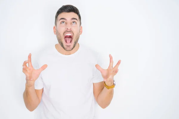 Homem Bonito Jovem Vestindo Casual Shirt Branca Sobre Fundo Isolado — Fotografia de Stock