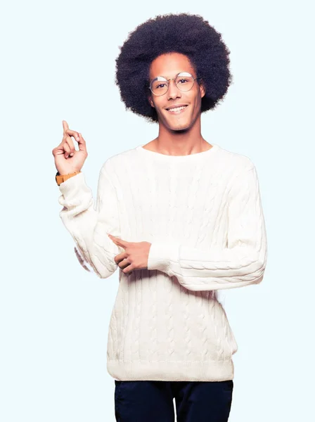 Young African American Man Afro Hair Wearing Glasses Big Smile — Stock Photo, Image