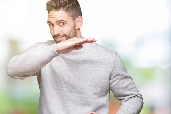 Joven Hombre Guapo Con Sudadera Sobre Fondo Aislado Gesto Con —  Fotos de Stock