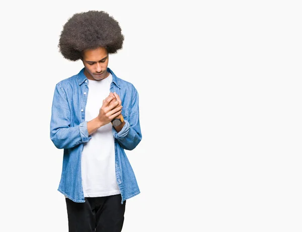 Joven Afroamericano Con Cabello Afro Sufrimiento Dolor Manos Dedos Inflamación — Foto de Stock