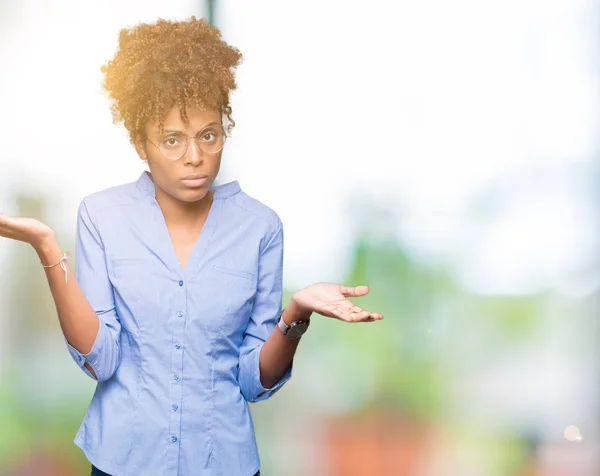 Bella Giovane Donna Affari Afroamericana Sfondo Isolato Espressione Indiscreta Confusa — Foto Stock