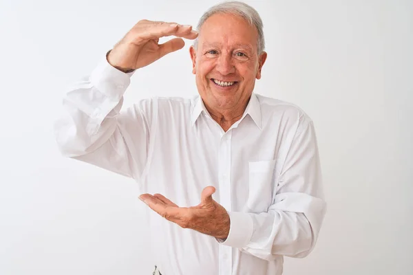 Ein Älterer Grauhaariger Mann Mit Elegantem Hemd Steht Vor Isoliertem — Stockfoto