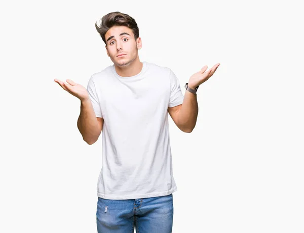 Homem Bonito Jovem Vestindo Shirt Branca Sobre Fundo Isolado Sem — Fotografia de Stock