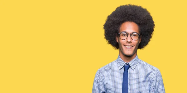 Young African American Business Man Afro Hair Wearing Glasses Hands — Stock Photo, Image
