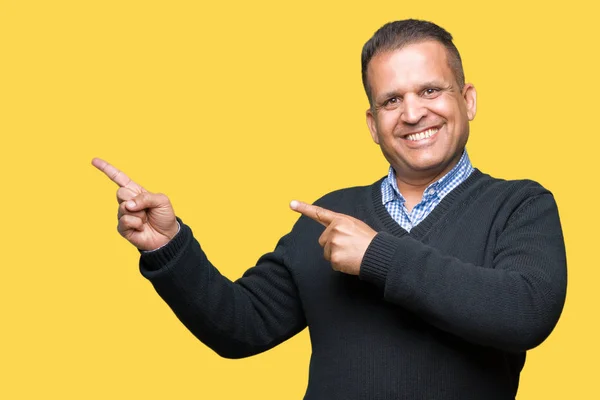 Bonito Homem Meia Idade Sobre Fundo Isolado Sorrindo Olhando Para — Fotografia de Stock