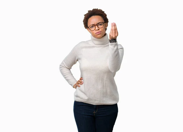 Jovem Bela Mulher Afro Americana Vestindo Óculos Sobre Fundo Isolado — Fotografia de Stock