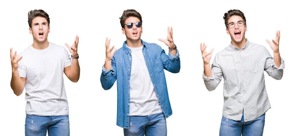 Colagem Homem Bonito Jovem Sobre Fundo Isolado Louco Louco Gritando — Fotografia de Stock